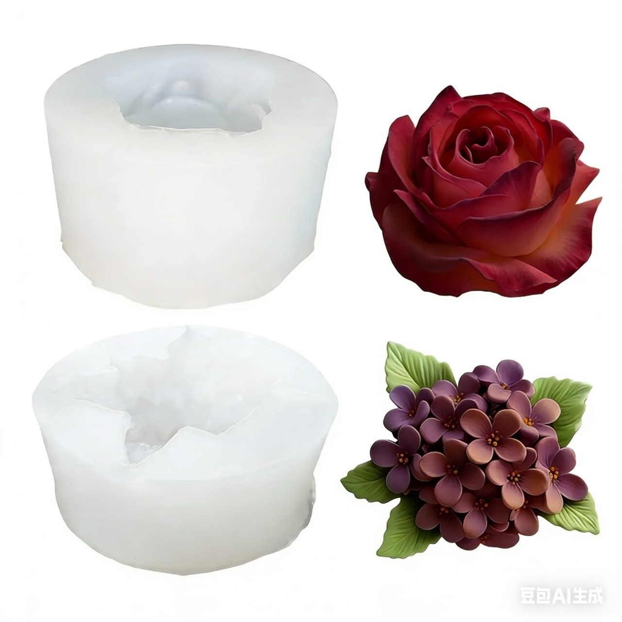 Resin Art For Rose - 2-Piece 3D Rose and Lilac Silicone