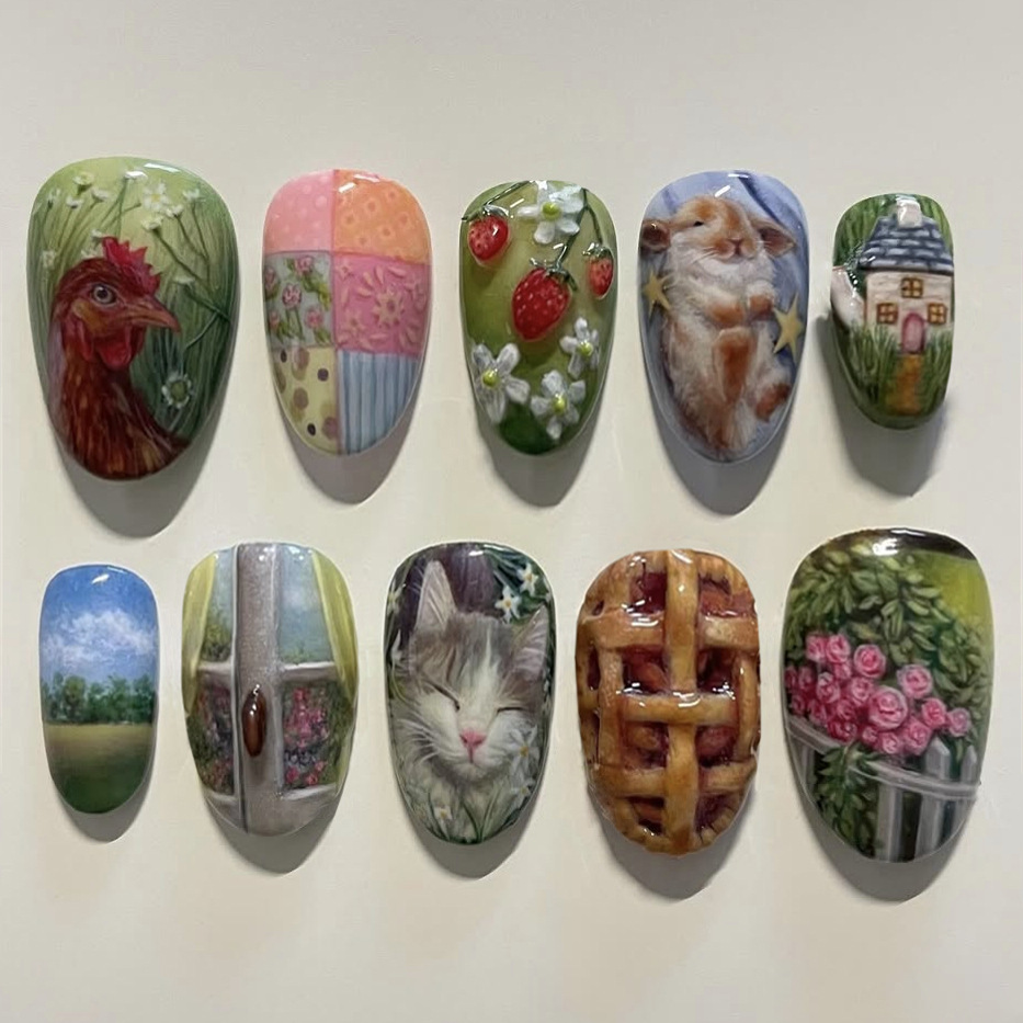 Resin Art Flower - 24pcs Pastoral Style Almond Press On