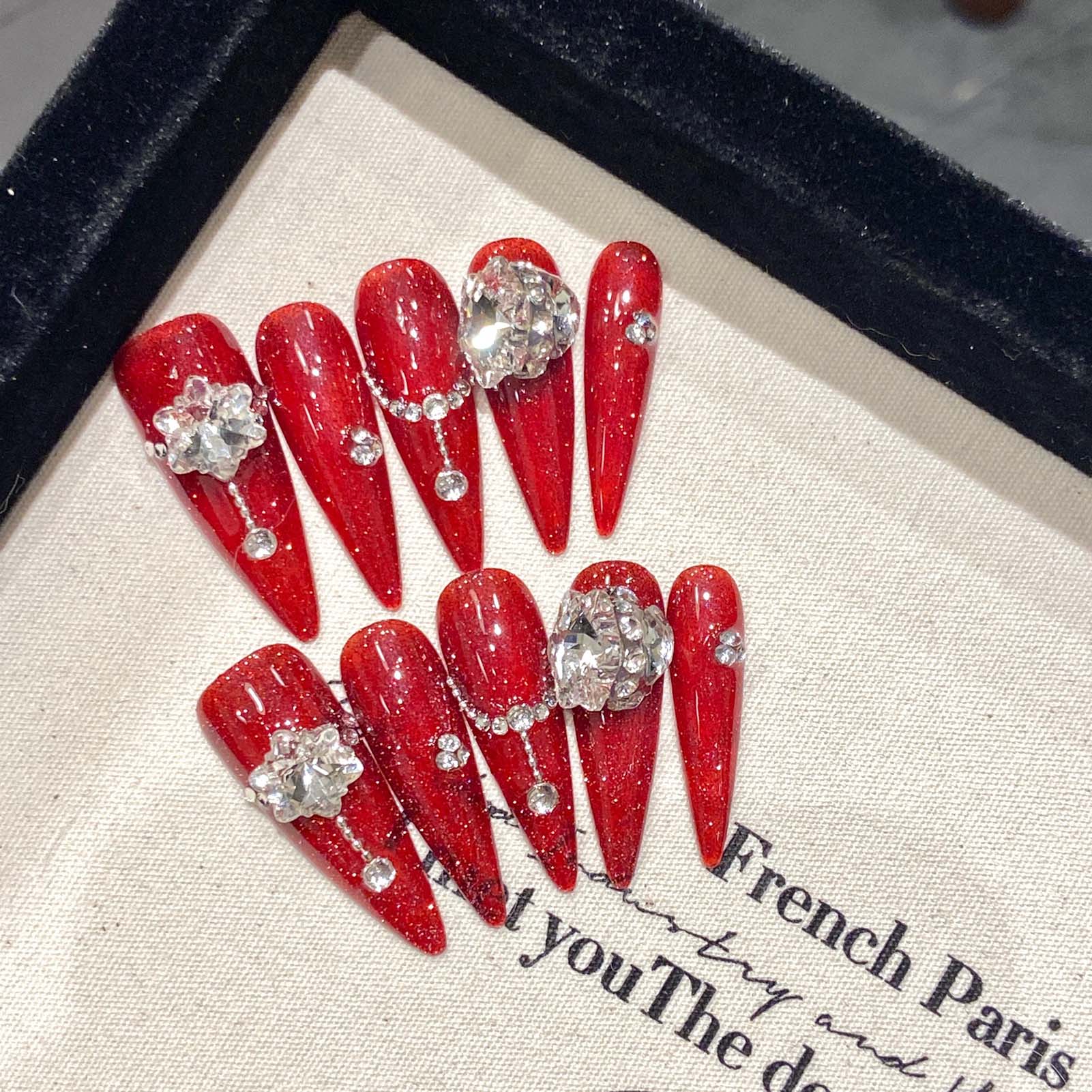 10pcs Handmade Red False Nails - đánh giá và giá Resin Art Flower