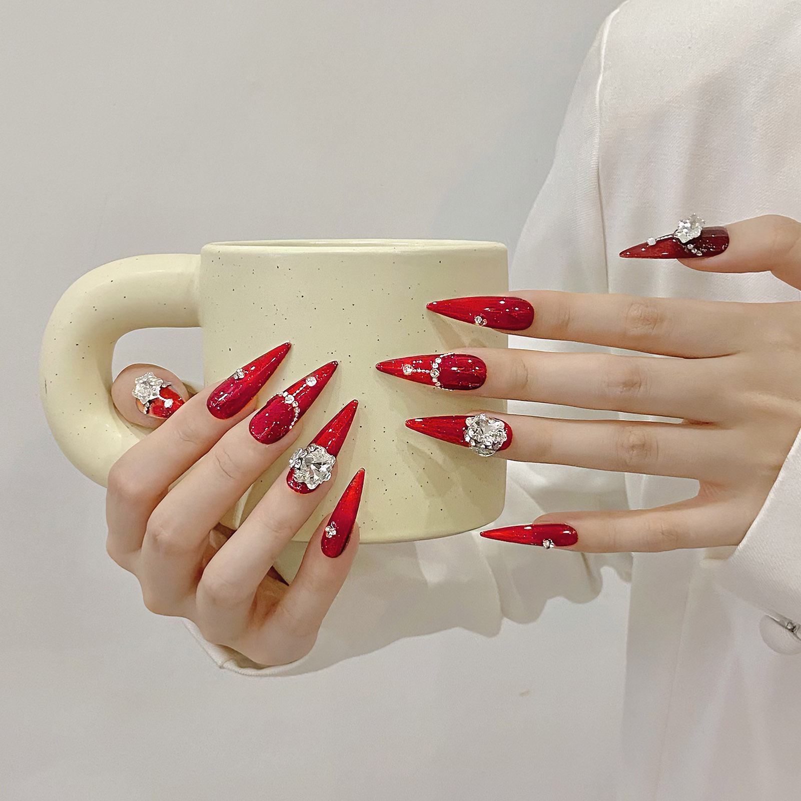 10pcs Handmade Red False Nails - đánh giá và giá Resin Art Flower