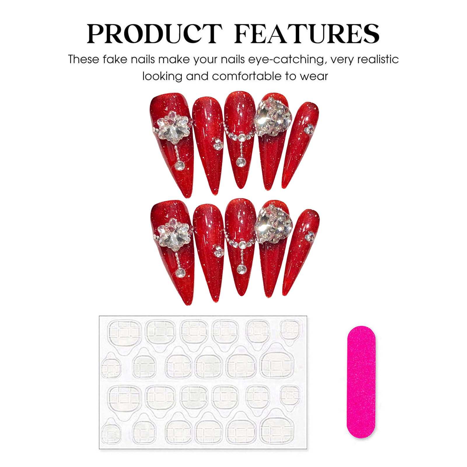 10pcs Handmade Red False Nails - đánh giá và giá Resin Art Flower