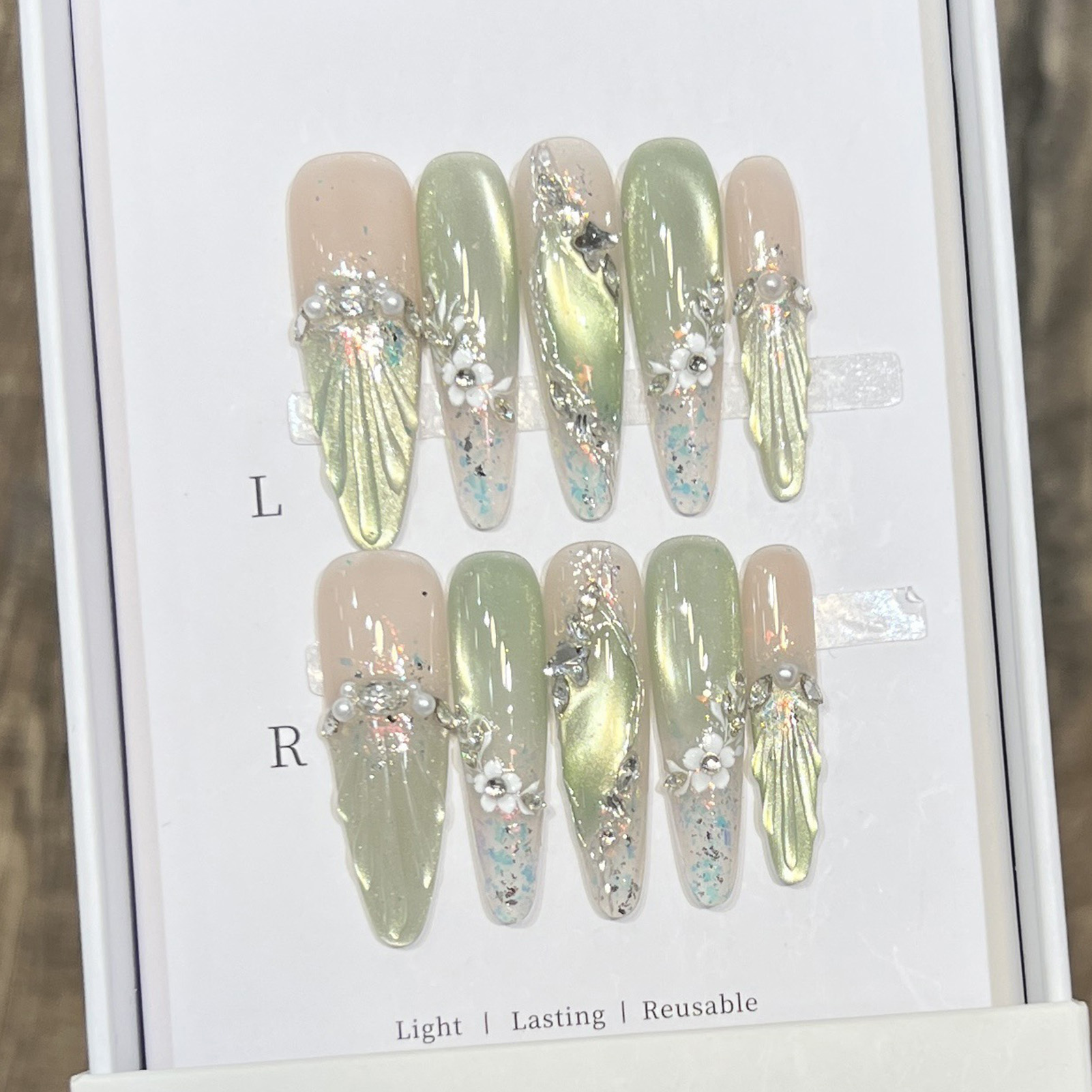 10pcs Long Almond Fake Nails T - đánh giá và giá Resin Art Flower