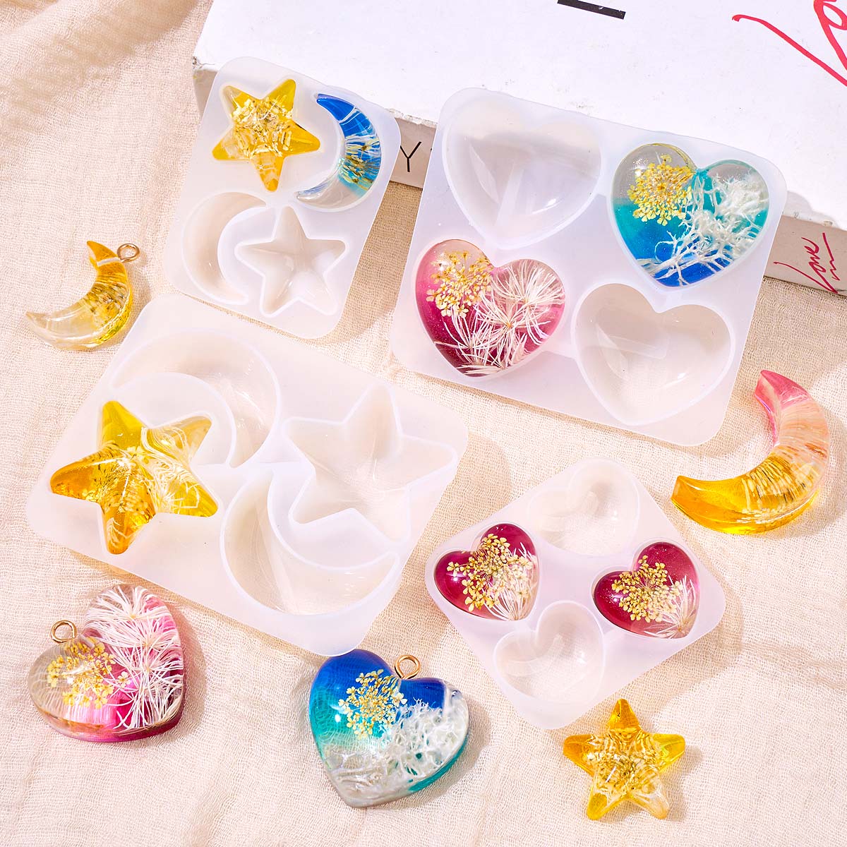 Heart Star Moon Pendant Silico - đánh giá và giá Resin Art Jewellery