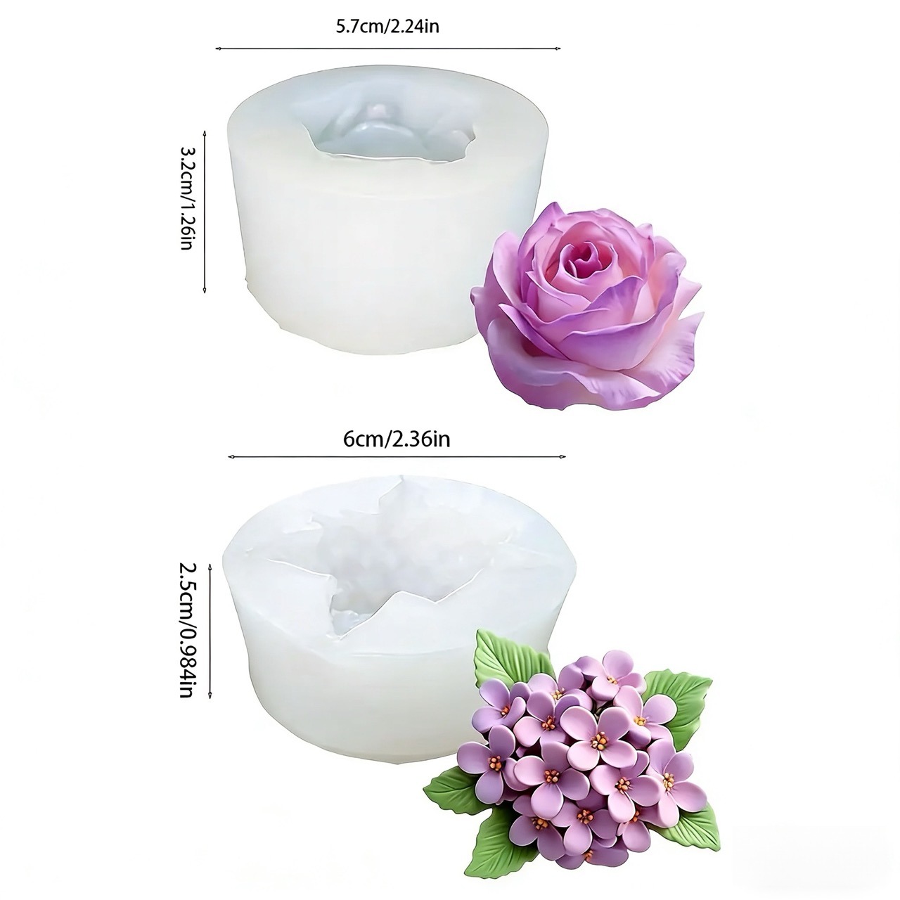 2-Piece 3D Rose and Lilac Sili - đánh giá và giá Resin Art For Rose